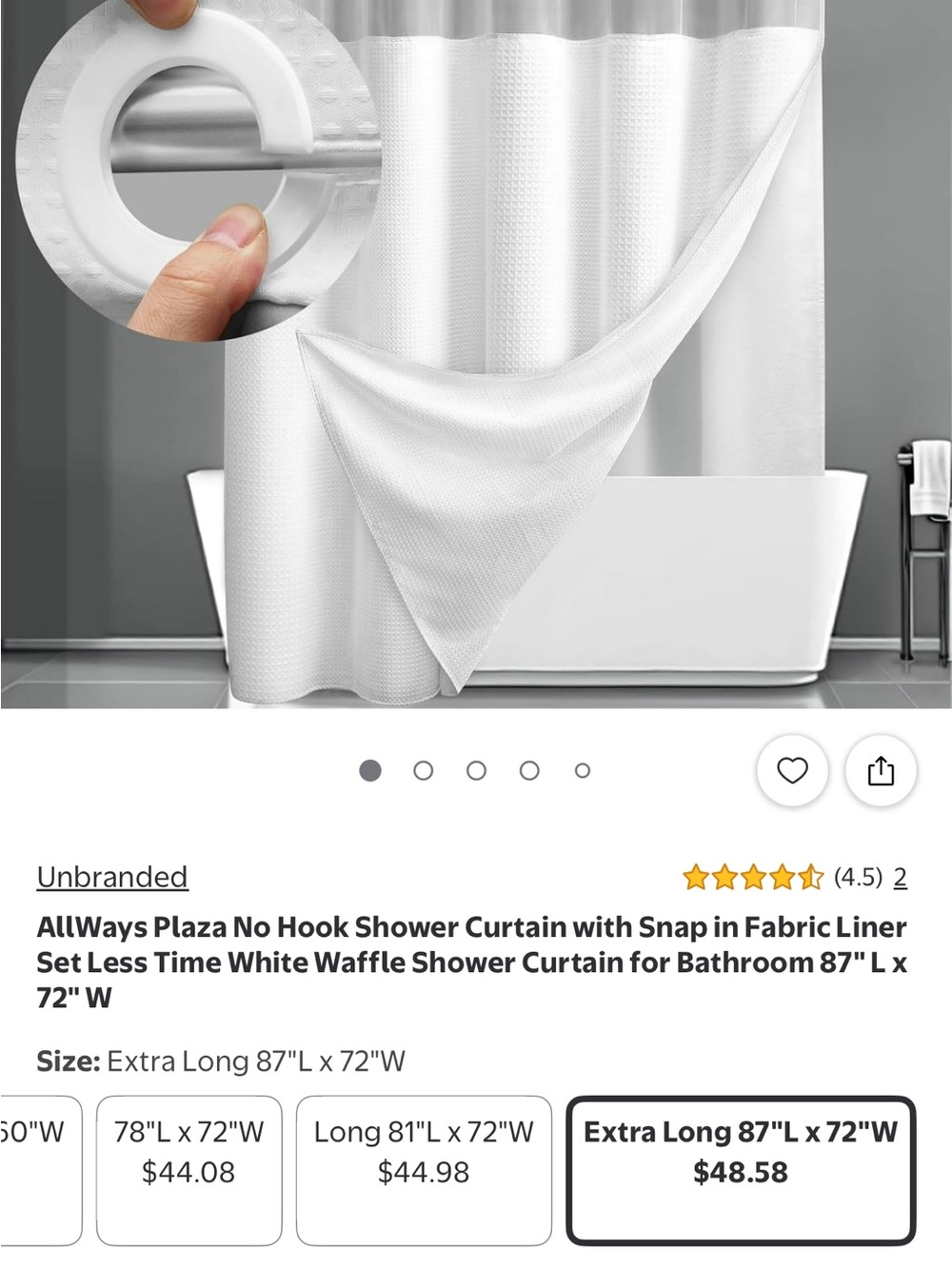 Unbranded White Waffle No-Hook Shower Curtain with Snap-In Liner